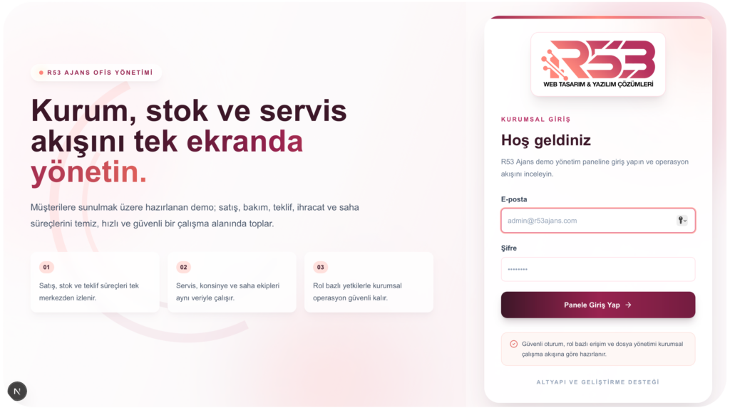 Ofis yönetim sistemi giriş ekranı